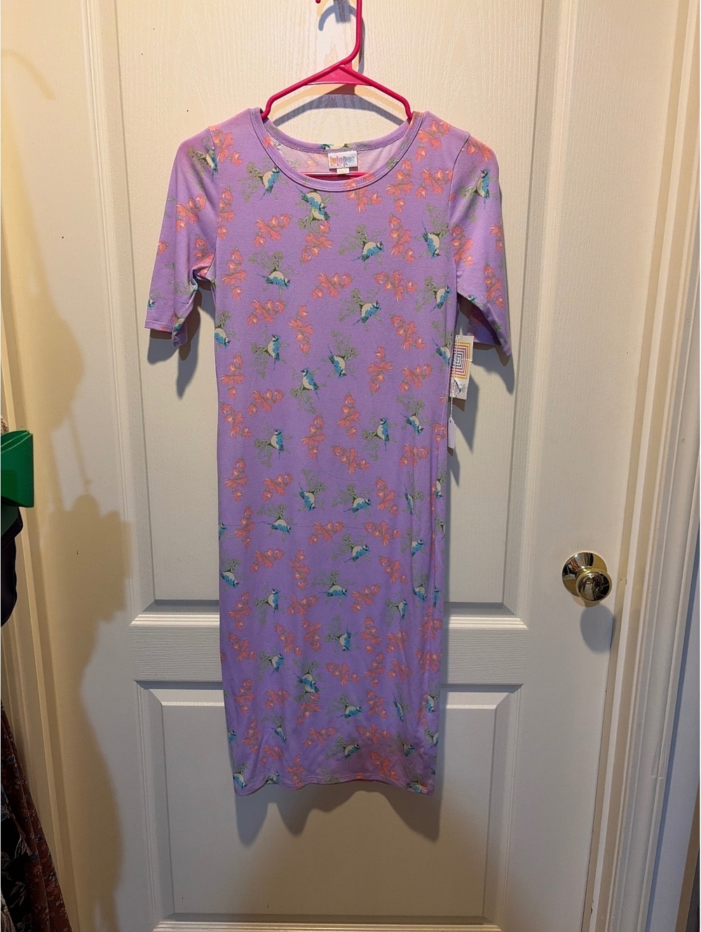 LuLaRoe Purple Floral and Bird Print XXS Dress with Tags